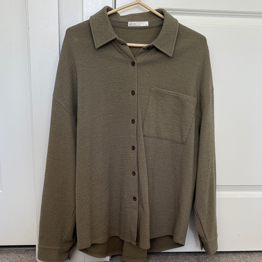 OAK + FORT Olive Button Down Shirt